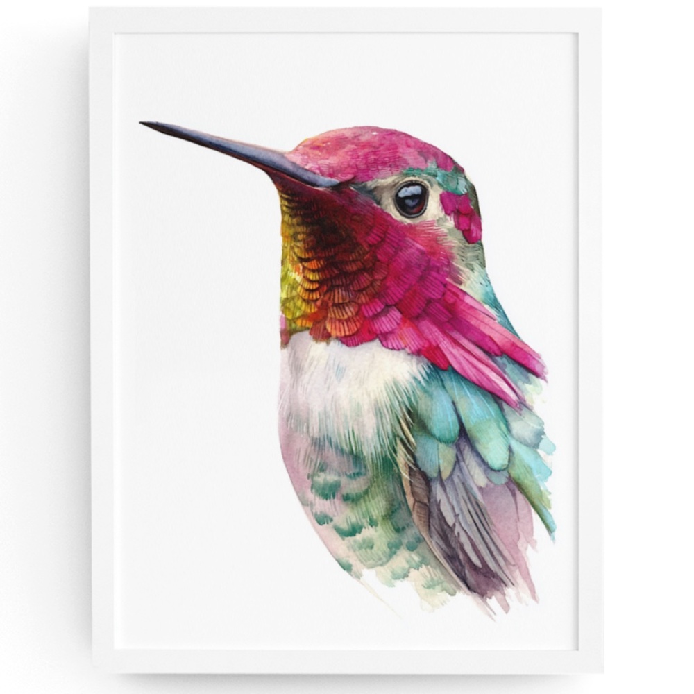 Watercolor Hummingbird Wall Art Print, Unframed - Enchanting Nature-Inspired